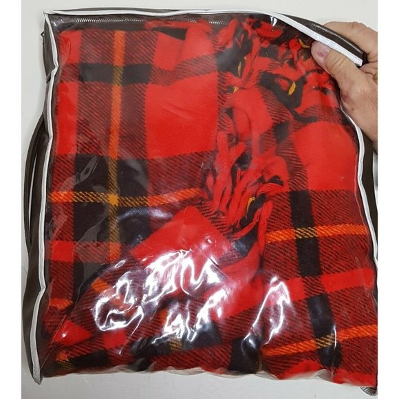 Vtg Faribo Loomed Wool Throw Blanket Plaid Red Black Yellow w Zip Bag 52 x 54 - Picture 7 of 7